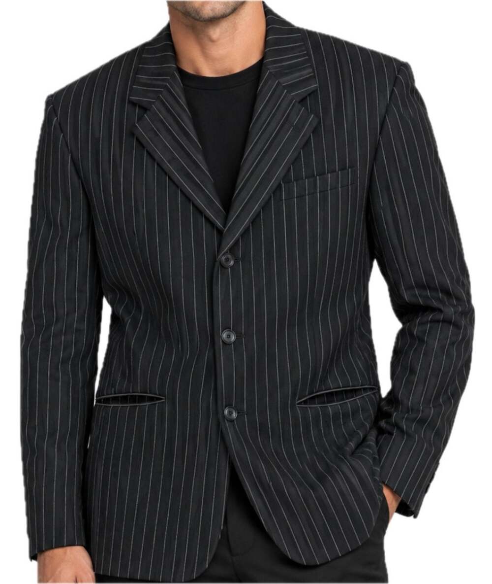 Armani Collezioni Sport Coat Blazer Suit Jacket Pinstripe 100% Wool Black 44R